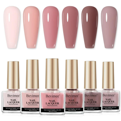 Bevimee Pink Quick Dry Nail Polish Set – 6 Vegan Lacquers | Air-Dry, Glitter Finishes, Non-Gel