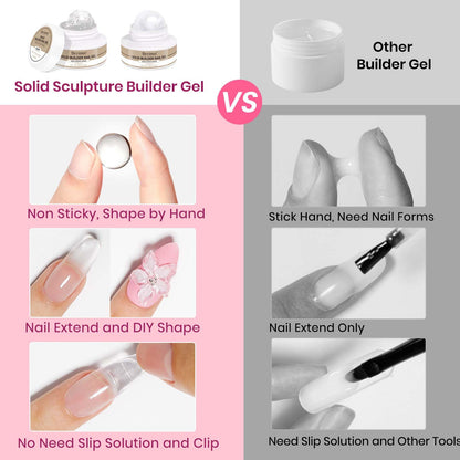 Bevimee Solid Builder Gel for Nails – 2-Pack Clear & White, 18g Each | 3D Nail Sculpting Kit