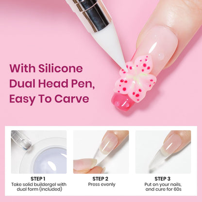 Bevimee 3D Sculpting Gel for Nails – Clear & Pink Builder Gel (2-Pack), UV/LED Nail Extensions