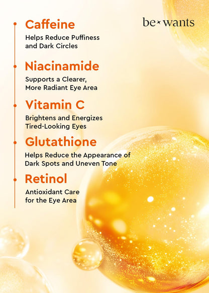 BE+WANTS Deep Toning Glutathione Eye Serum Patch – Retinol & Caffeine Undereye Patches (60)