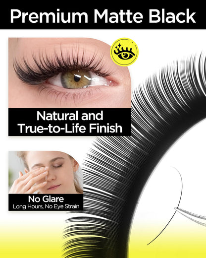 BEYELIAN Classic Volume Lash Extensions - CD+ Curl, 7-15mm, 0.03-0.20mm Thickness, Matte Black