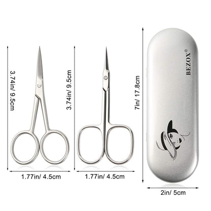 BEZOX Small Scissors 2 PCS Set – Precision Grooming with Straight & Curved Blades