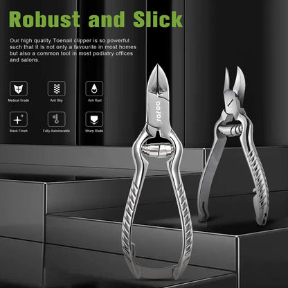 BEZOX Heavy Duty Toenail Clippers for Thick & Ingrown Nails | Stainless Steel, Podiatry-Grade, Silver