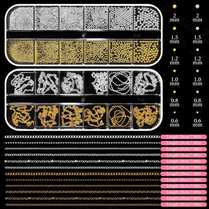 Bezztito Gold Silver Caviar Nail Beads & 3D Starburst Charms Kit