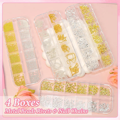 Bezztito Gold Silver Caviar Nail Beads & 3D Starburst Charms Kit