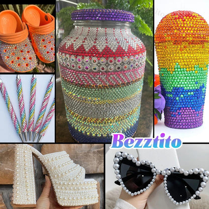 Bezztito 14000Pcs Colorful Flatback Rhinestones & Pearls Bedazzling Kit | 2-6mm Rhinestones, 4-10mm Flatback Pearls for DIY Nail Art & Crafts