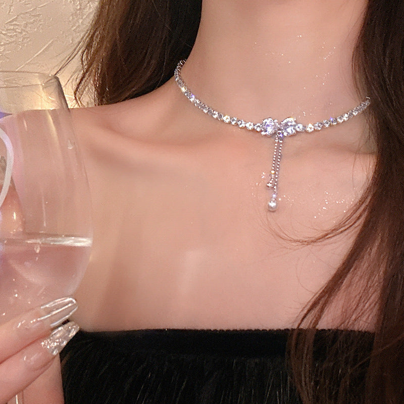 Zircon Luxury Bow Pearl Necklace