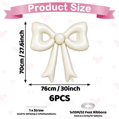 Biapian 6 Pcs Cream Bow Balloons – 30-Inch Beige Cutout Foil Balloons for Parties