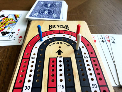 Bicycle 3-Track Color-Coded Wooden Cribbage Board – Portable Patriotic Design