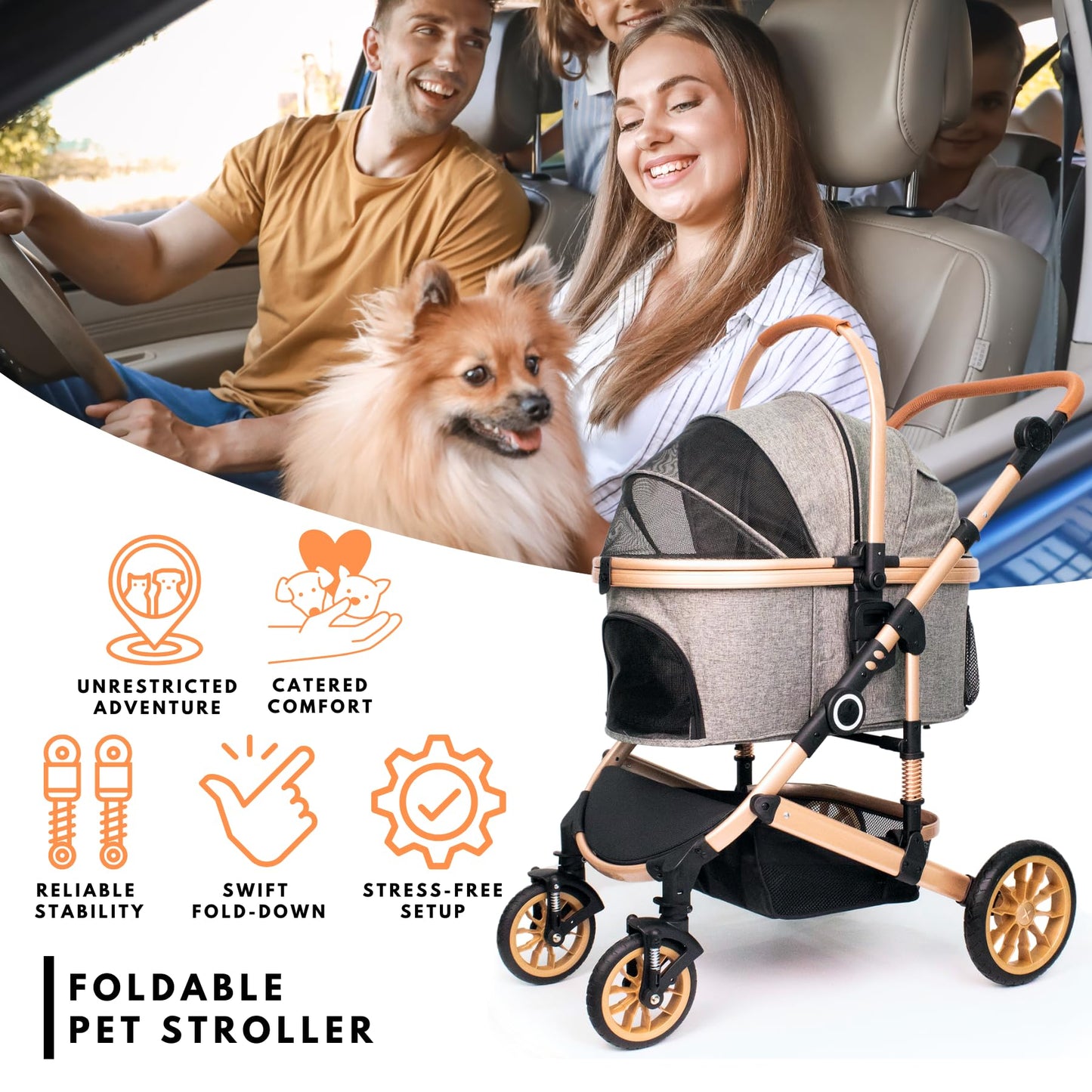 Bicystar Pet Stroller for Medium Dogs – 3-in-1 Carrier & Rubber Wheels