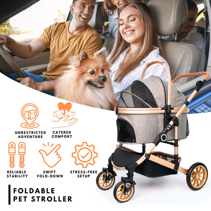 Bicystar Pet Stroller for Medium Dogs – 3-in-1 Carrier & Rubber Wheels