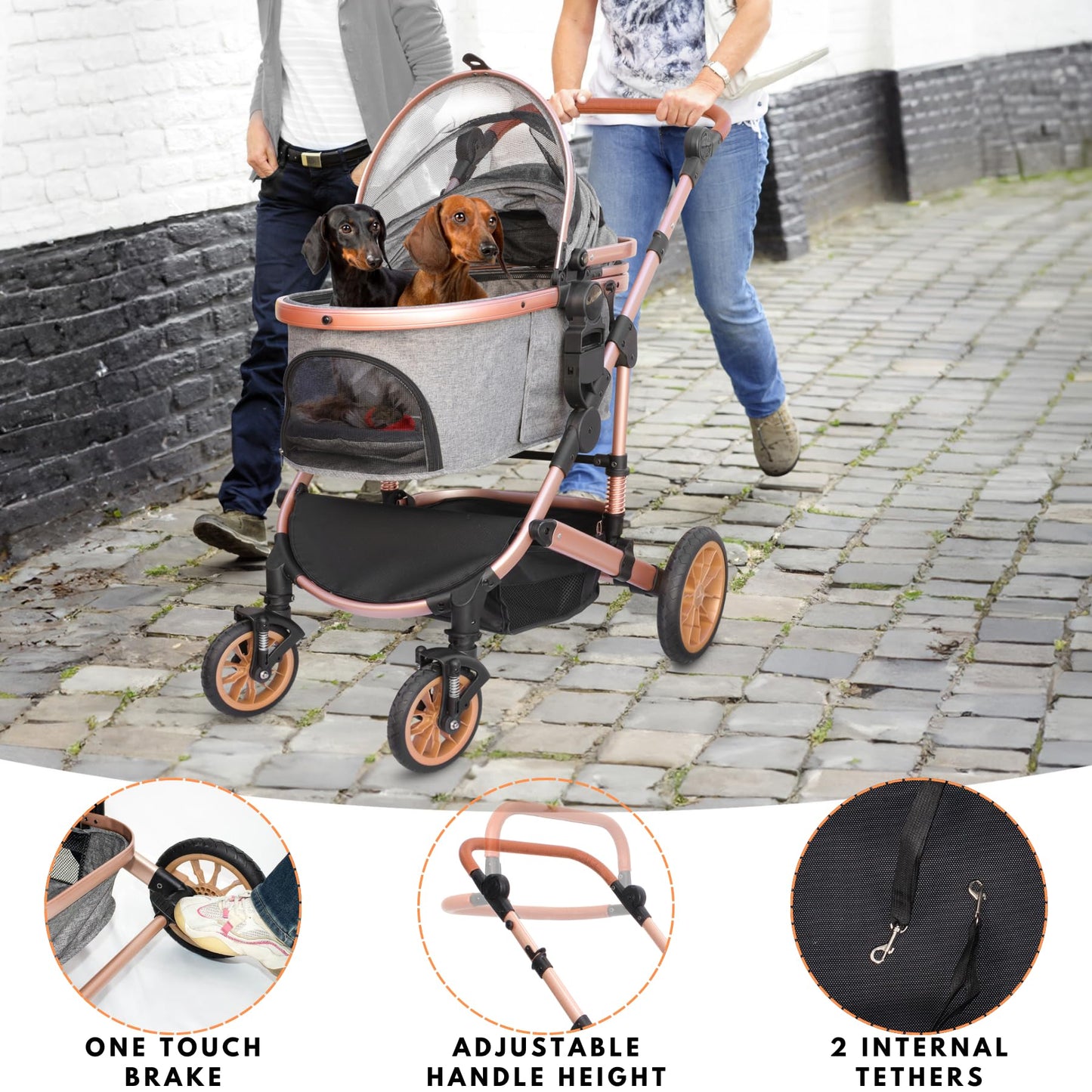 Bicystar Pet Stroller for Medium Dogs – 3-in-1 Carrier & Rubber Wheels