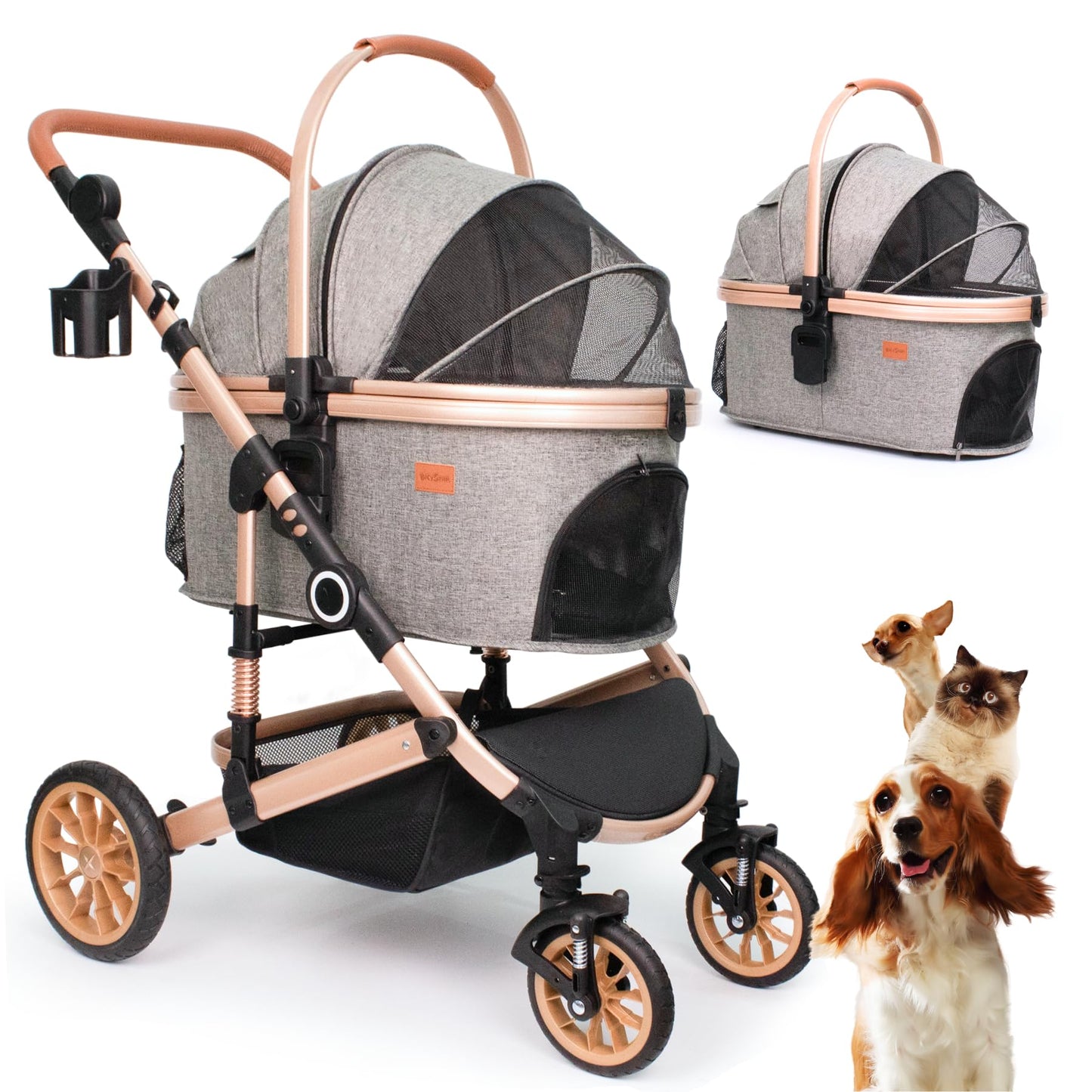 Bicystar Pet Stroller for Medium Dogs – 3-in-1 Carrier & Rubber Wheels