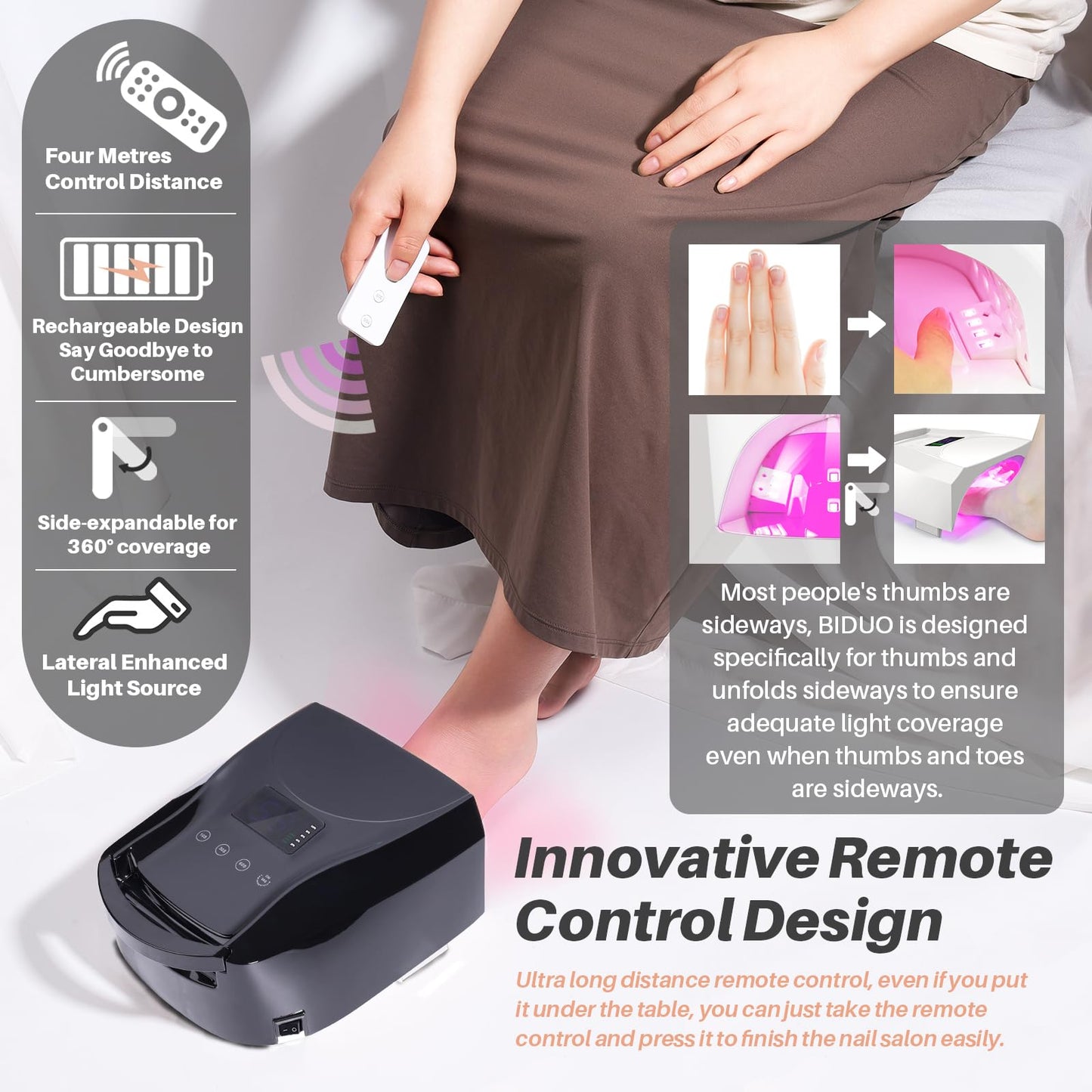 BIDUO 52 LEDs Cordless UV Nail Lamp – 96W, Auto Sensor, 4 Timers