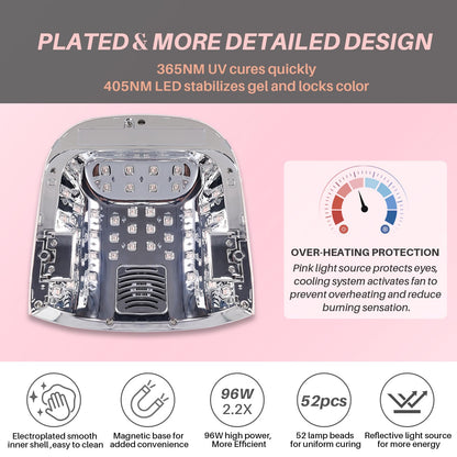 BIDUO 52 LEDs Cordless UV Nail Lamp – 96W, Auto Sensor, 4 Timers