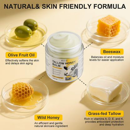 BIETCR Beef Tallow Skincare | Unscented Whipped Tallow Honey Balm, 4.23 oz
