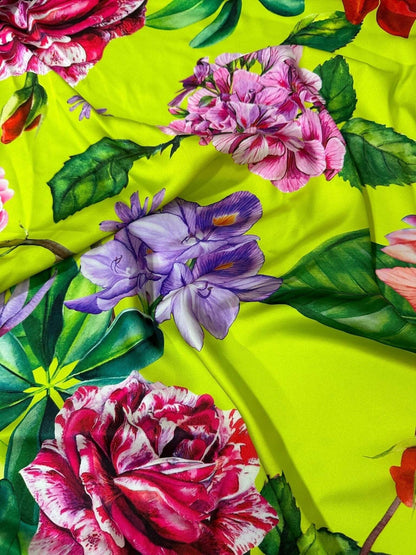 Floral Neon Green Fabric By Metre