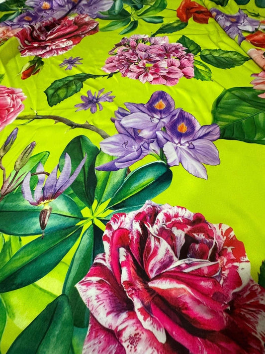 Floral Neon Green Fabric By Metre