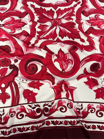 Red Big Majolica Pattern Fabric Sold by Metre