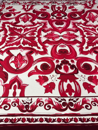 Red Big Majolica Pattern Fabric Sold by Metre