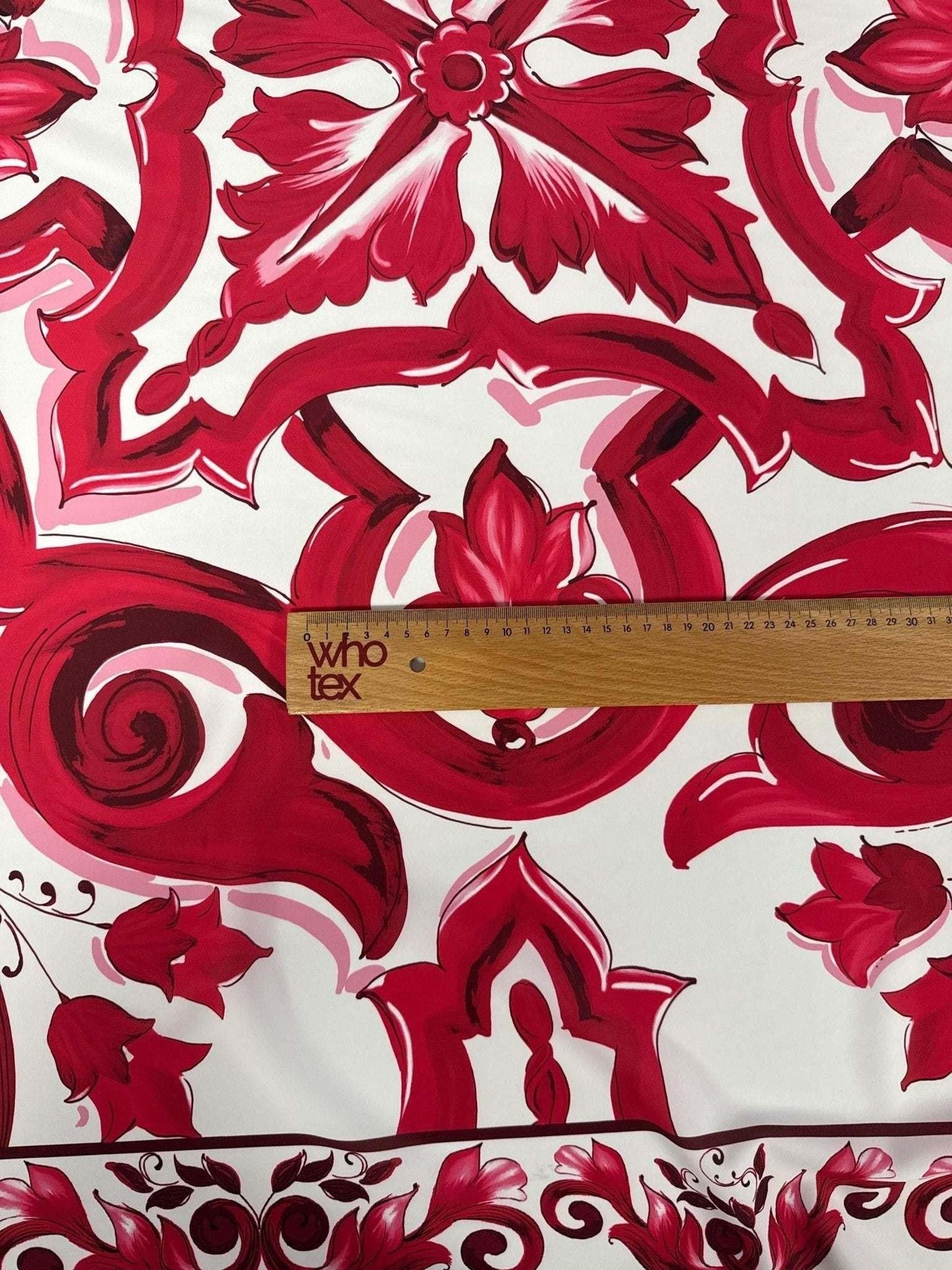 Red Big Majolica Pattern Fabric Sold by Metre