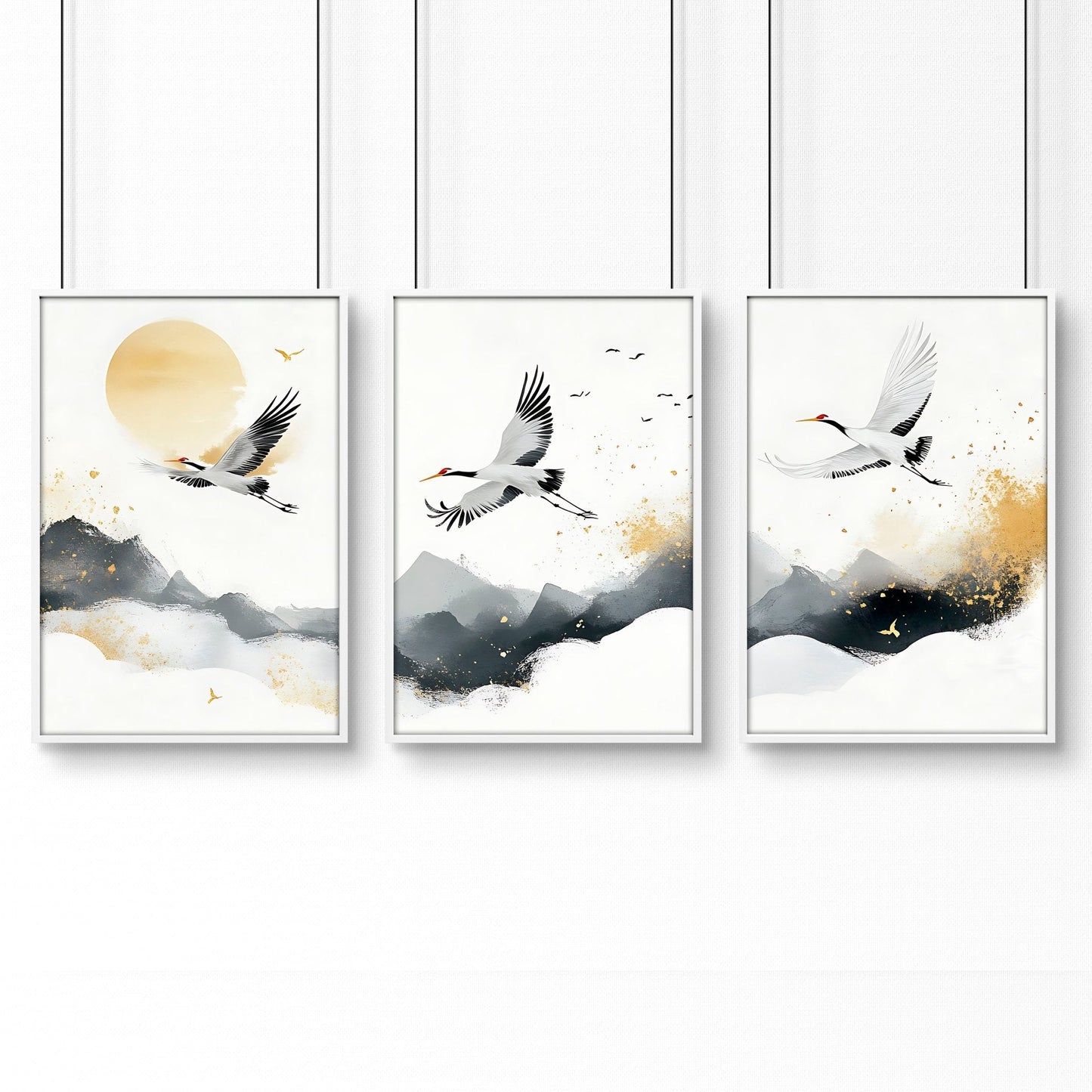 Big Wall Art For Bedroom | Set of 3 Asian Inspired Wall art Prints