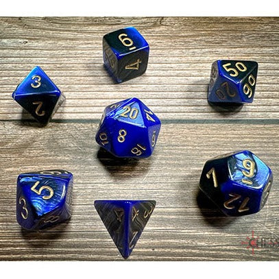 Chessex - Gemini Polyhedral 7 Dice Set - Black-Blue with Gold