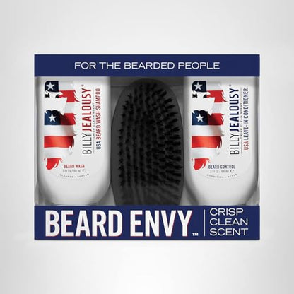 Billy Jealousy USA Beard Envy Refining Kit – Beard Wash, Control & Boar Bristle Brush