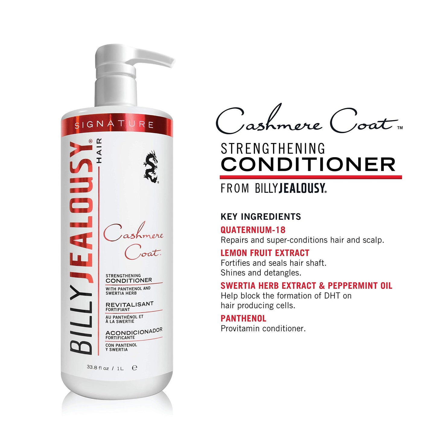 Billy Jealousy Cashmere Coat Hair Conditioner – Strengthening & Hydrating Peppermint Formula, 33.8 fl oz