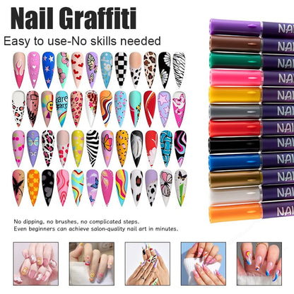 Bimiubimiu Valentines Day Nail Art Pens — 12 Colors for Kids, Quick-Dry & Easy to Use