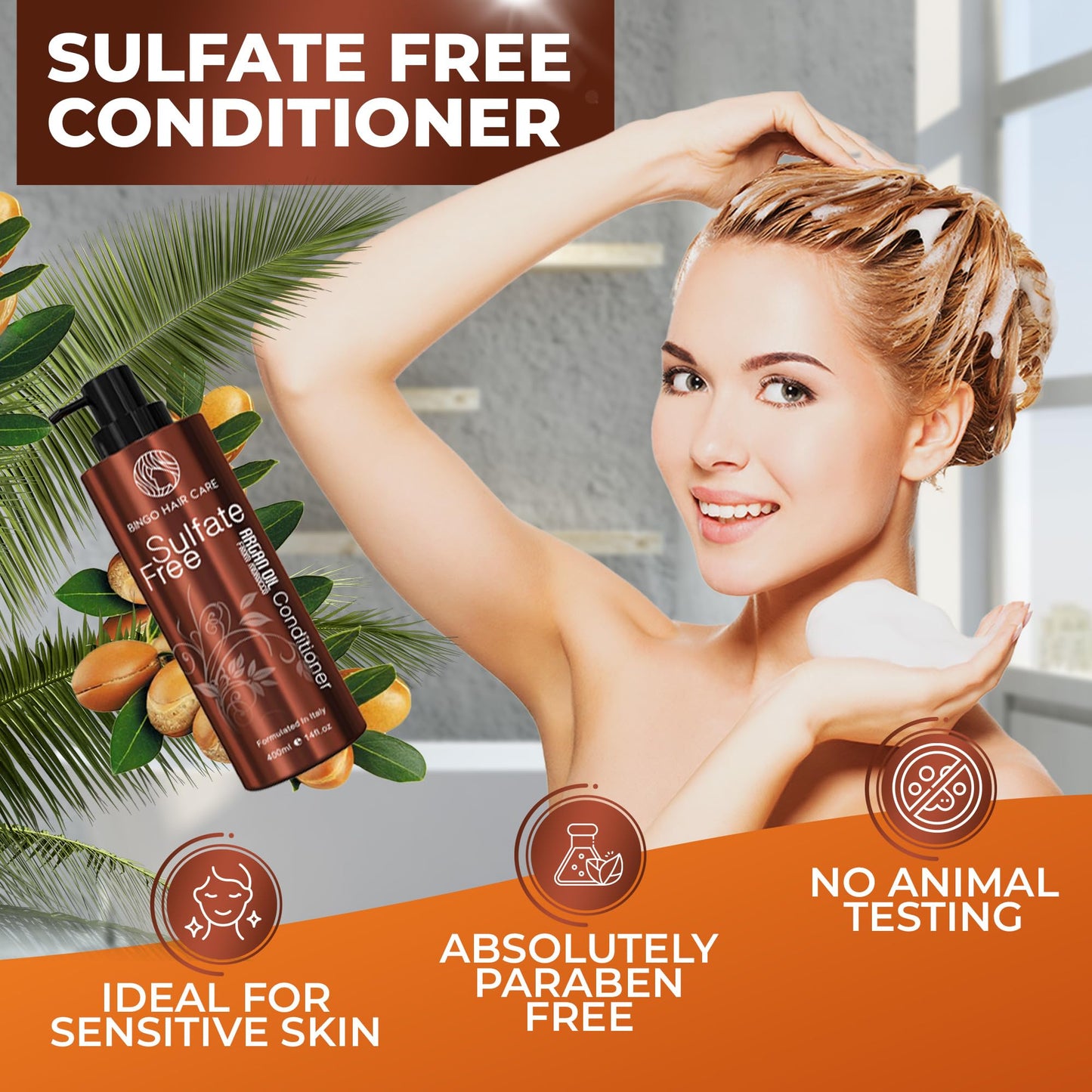 BINGO Hair Care Moroccan Argan Oil Conditioner | Sulfate-Free Anti-Frizz for Color-Treated & Curly Hair