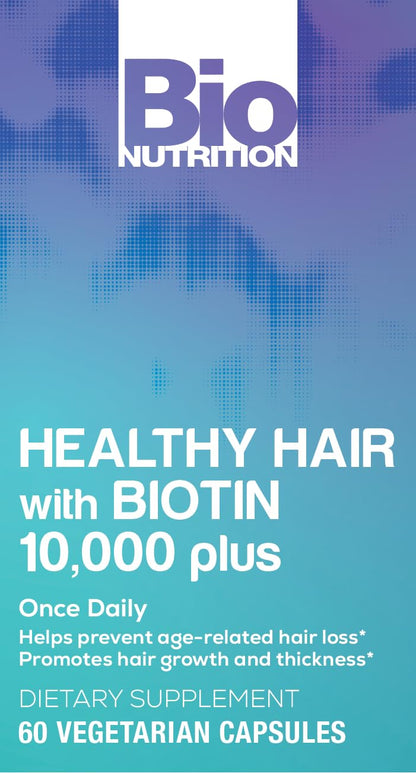 Bio Nutrition Healthy Hair Biotin Vegi-Caps, 60 Count – Vegetarian Hair & Nail Support