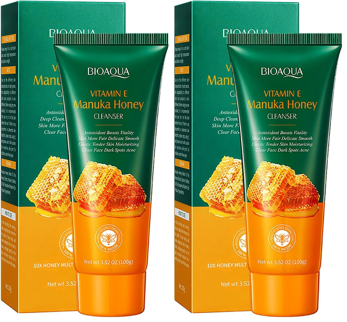 BIOAQUA Manuka Honey Facial Cleanser with Vitamin E – Deep Cleansing Foam (2 x 3.52 oz)