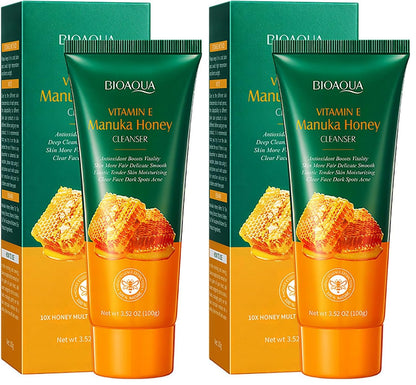 BIOAQUA Manuka Honey Facial Cleanser with Vitamin E – Deep Cleansing Foam (2 x 3.52 oz)