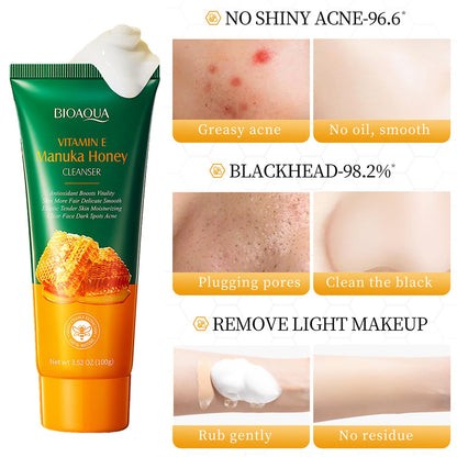 BIOAQUA Manuka Honey Facial Cleanser with Vitamin E – Deep Cleansing Foam (2 x 3.52 oz)