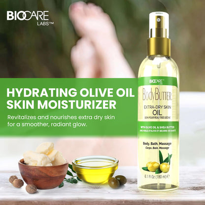 Biocare Skin Renewal Olive Oil Moisturizer for Extra Dry Skin – Nourishing Body Oil with Shea Butter & Vitamin E (6.1 oz)