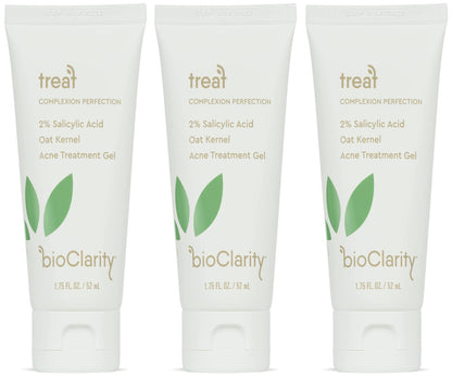 BioClarity Acne Treatment Gel — 2% Salicylic Acid + Oat Kernel | 100% Vegan, Clean Ingredients | 1.75 Fl Oz (Pack Of 3)