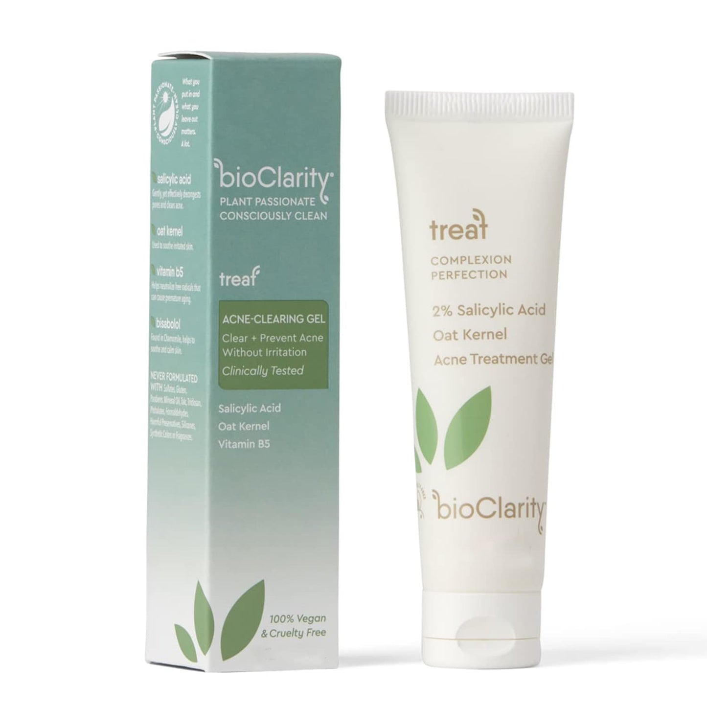 BioClarity Acne Treatment Gel — 2% Salicylic Acid + Oat Kernel | 100% Vegan, Clean Ingredients | 1.75 Fl Oz (Pack Of 3)
