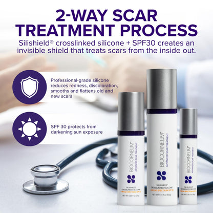 Biocorneum Advanced Scar Treatment with Silishield and SPF 30 – 10g, Made in USA, Fast-Drying Silicone Gel