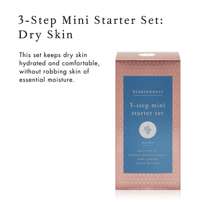 Bioelements 3-Step Starter Set for Dry Skin: Moisture Positive Cleanser, Power Peptide Toner & Crucial Moisture (Vegan)