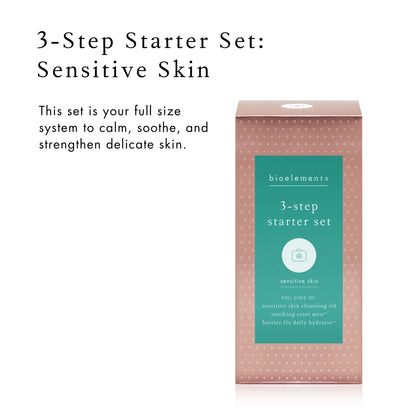 Bioelements 3-Step Starter Set for Sensitive Skin — Cleansing Oil, Soothing Reset Mist Toner & Barrier Fix Daily Hydrator