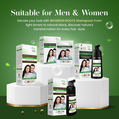 BIOGREEN ROOTS Ammonia-Free Herbal Hair Dye Shampoo – Natural Black, Paraben-Free (200 ml)