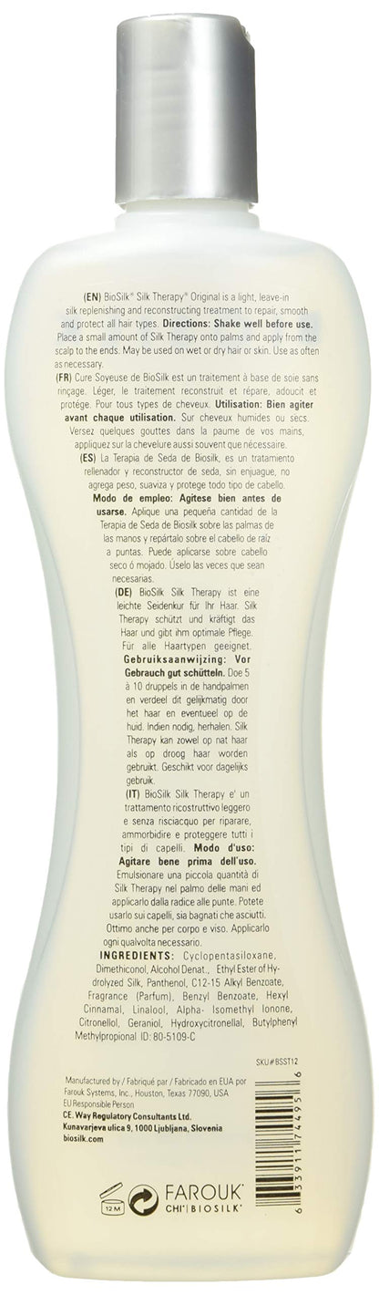 BioSilk Silk Therapy Original Cure – Reconstructing Leave-In Treatment for Shine & Split Ends | Sulfate- & Paraben-Free, Cruelty-Free, 12 oz