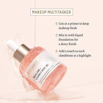 BIOSSANCE Squalane + Vitamin C Rose Advanced Facial Oil – Brightening, Firming & Hydrating Serum for All Skin Types