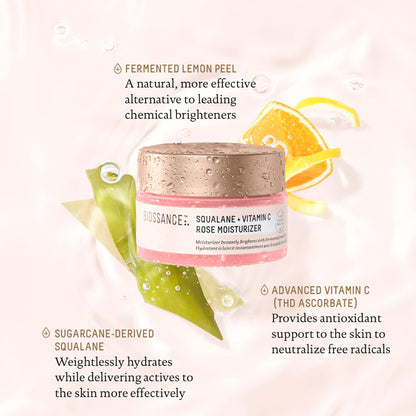 BIOSSANCE Squalane + Vitamin C Rose Moisturizer – Hydration, Brightening & Smooth Texture