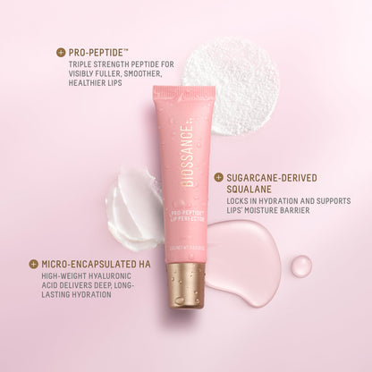 BIOSSANCE Pro-Peptide Lip Perfector – Triple-Treat Vegan Lip Balm, Deep Hydration & Silky Gloss in Blush Quartz Pink