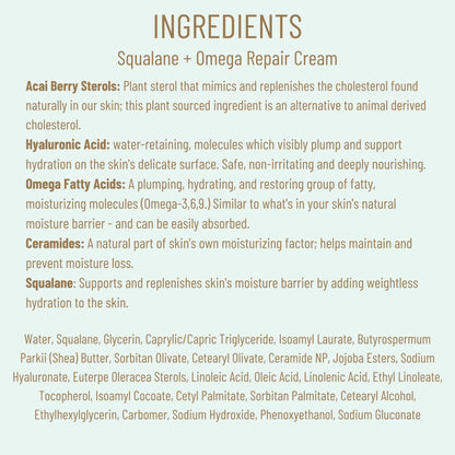 BIOSSANCE Squalane + Omega Repair Cream – Ultra-Moisturizing Face Cream with Hyaluronic Acid, Ceramides & Squalane | 3.38oz