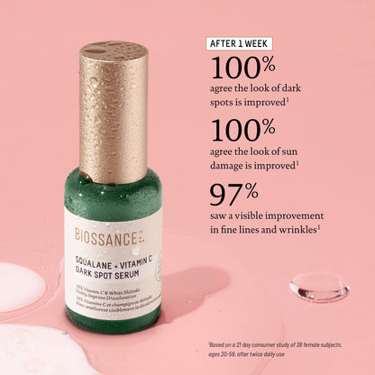 BIOSSANCE Squalane + Vitamin C Dark Spot Serum – 10% Vitamin C, White Shiitake, Fragrance-Free