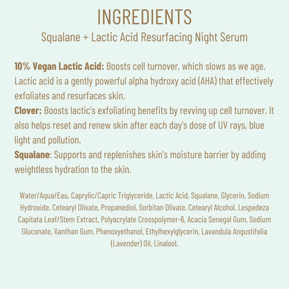 BIOSSANCE Squalane + Lactic Acid Night Serum – 10% Vegan Exfoliant for Texture, Hydration & Glow (1 oz)