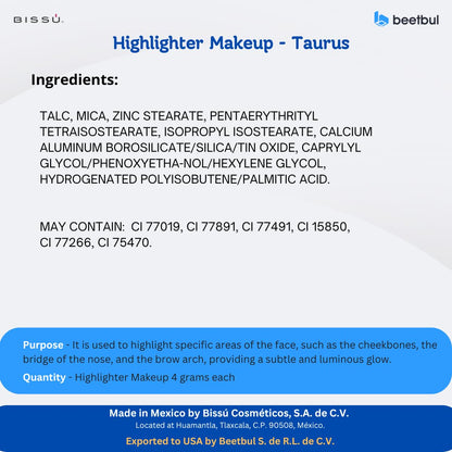 Bissú Powder Highlighter Makeup – Lightweight Silky Glow in 10 Shades (02 Taurus, 4.5 g)